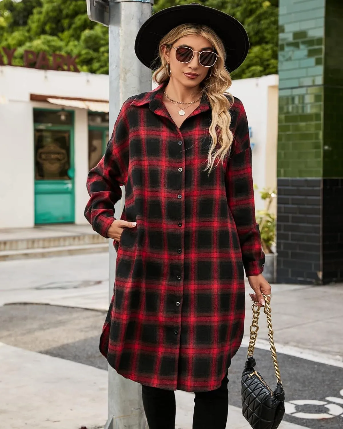 🔥2025 NEW SALES - 50% OFF🔥Women's Button Down Flannel Shirts Plaid Shacket Collared Long Jacket Coats