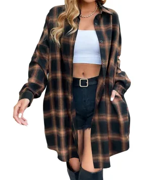 🔥2025 NEW SALES - 50% OFF🔥Women's Button Down Flannel Shirts Plaid Shacket Collared Long Jacket Coats