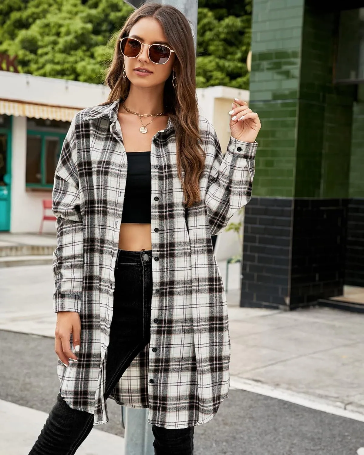 🔥2025 NEW SALES - 50% OFF🔥Women's Button Down Flannel Shirts Plaid Shacket Collared Long Jacket Coats