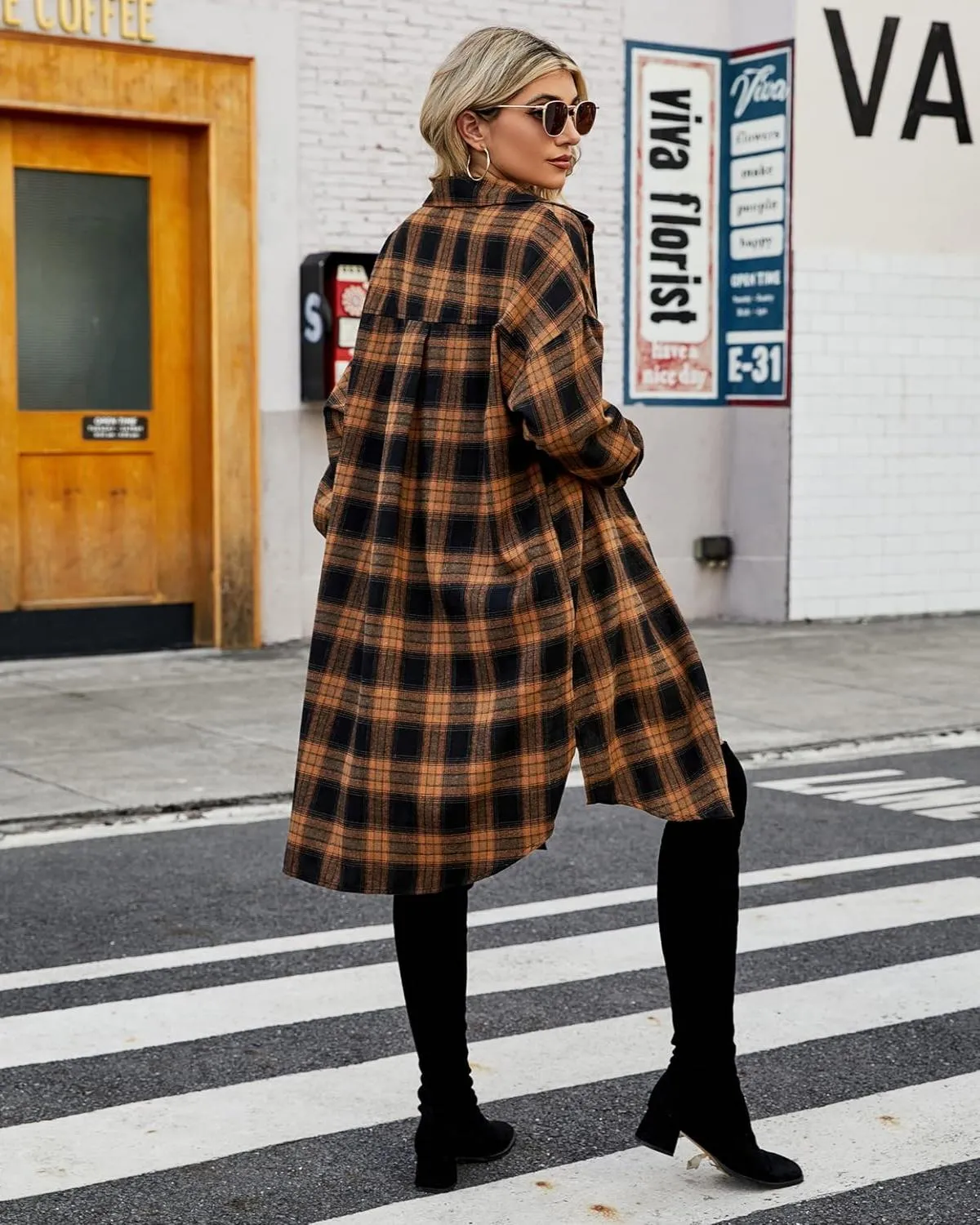 🔥2025 NEW SALES - 50% OFF🔥Women's Button Down Flannel Shirts Plaid Shacket Collared Long Jacket Coats