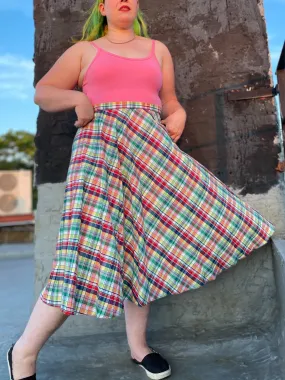 70's Rainbow Plaid Skirt | 34"