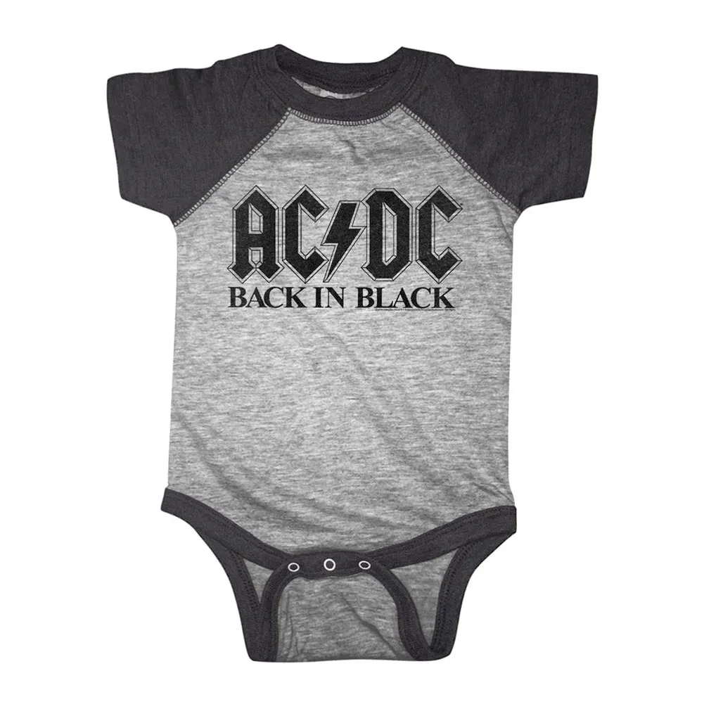 AC/DC Infant S/S Baseball Bodysuit - Bib In Black - Heather Gray Heather/Vintage Smoke