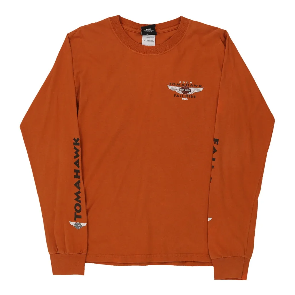 Age 12-14 Harley Davidson Graphic Long Sleeve T-Shirt - Medium Orange Cotton