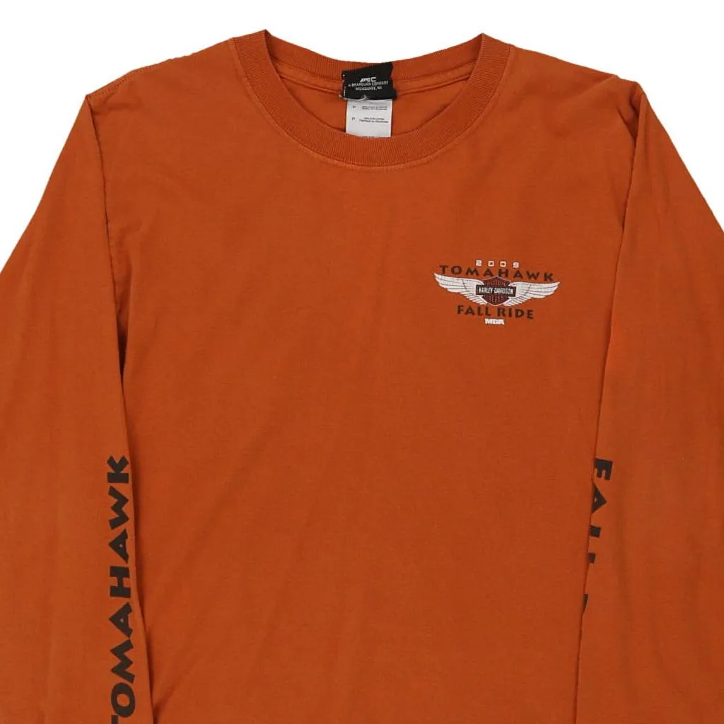 Age 12-14 Harley Davidson Graphic Long Sleeve T-Shirt - Medium Orange Cotton