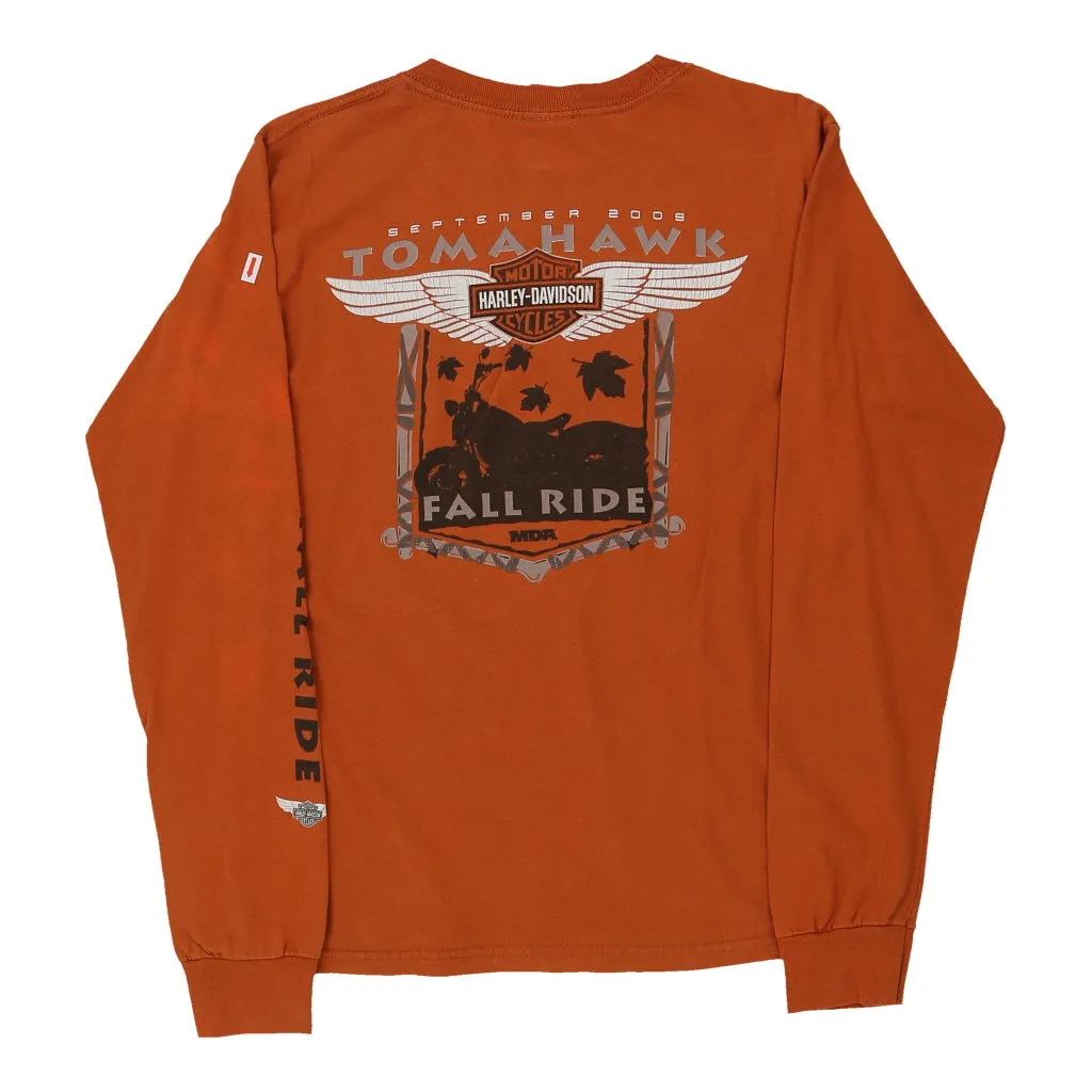Age 12-14 Harley Davidson Graphic Long Sleeve T-Shirt - Medium Orange Cotton