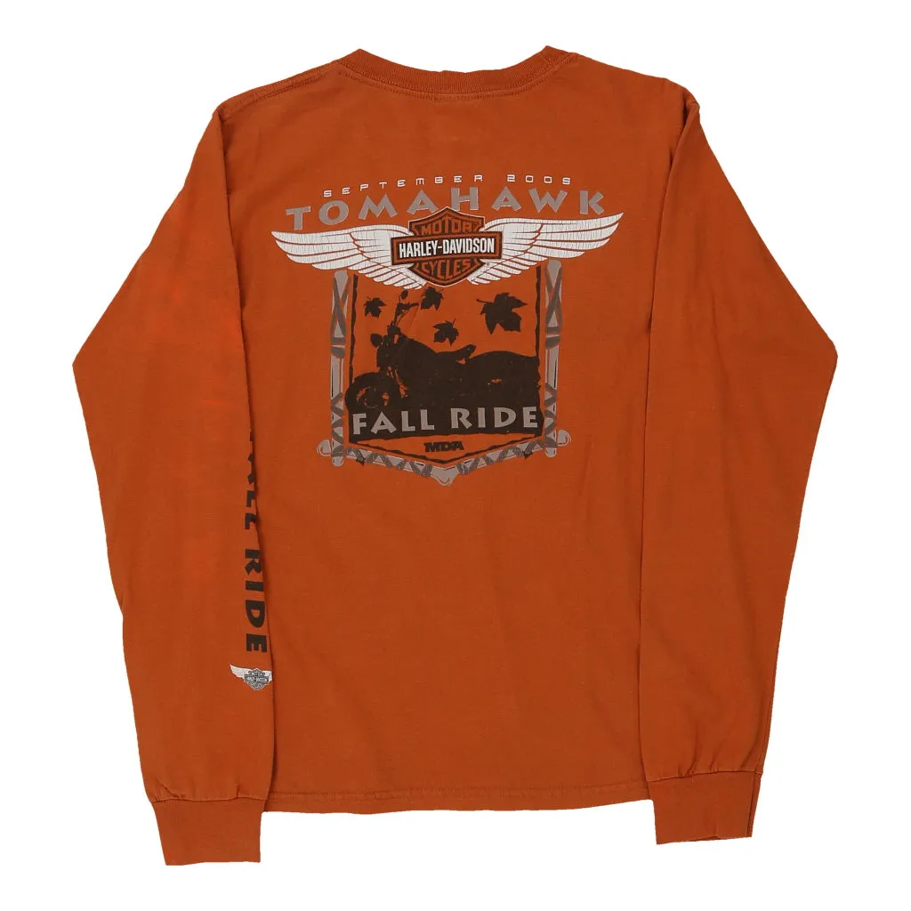 Age 12-14 Harley Davidson Graphic Long Sleeve T-Shirt - Medium Orange Cotton