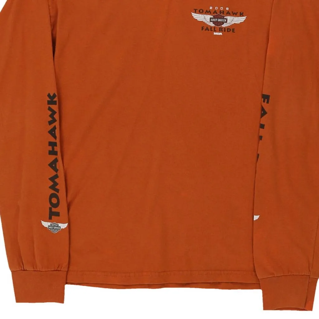 Age 12-14 Harley Davidson Graphic Long Sleeve T-Shirt - Medium Orange Cotton