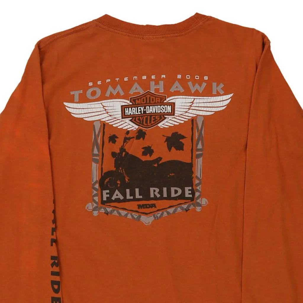 Age 12-14 Harley Davidson Graphic Long Sleeve T-Shirt - Medium Orange Cotton