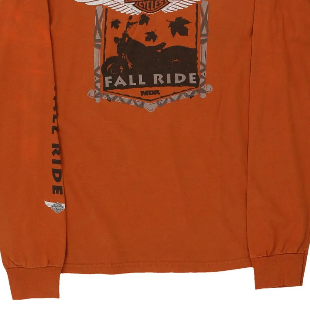 Age 12-14 Harley Davidson Graphic Long Sleeve T-Shirt - Medium Orange Cotton