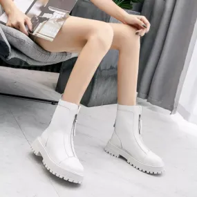 Autumn Winter Split Leather Women Ankle Boots Shoes Thick Bottom