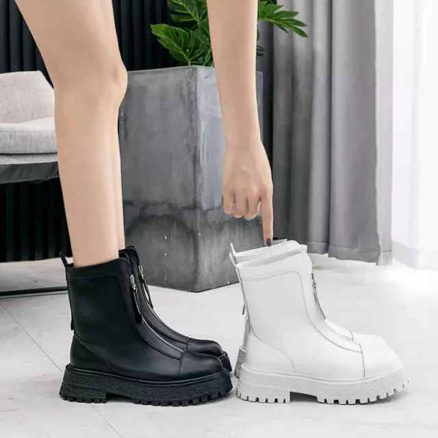 Autumn Winter Split Leather Women Ankle Boots Shoes Thick Bottom
