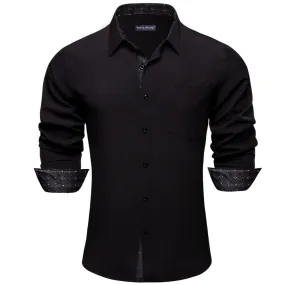 Barry Wang Black Shirt With White Polka Dot Splicing Long Sleeve Silk Shirt