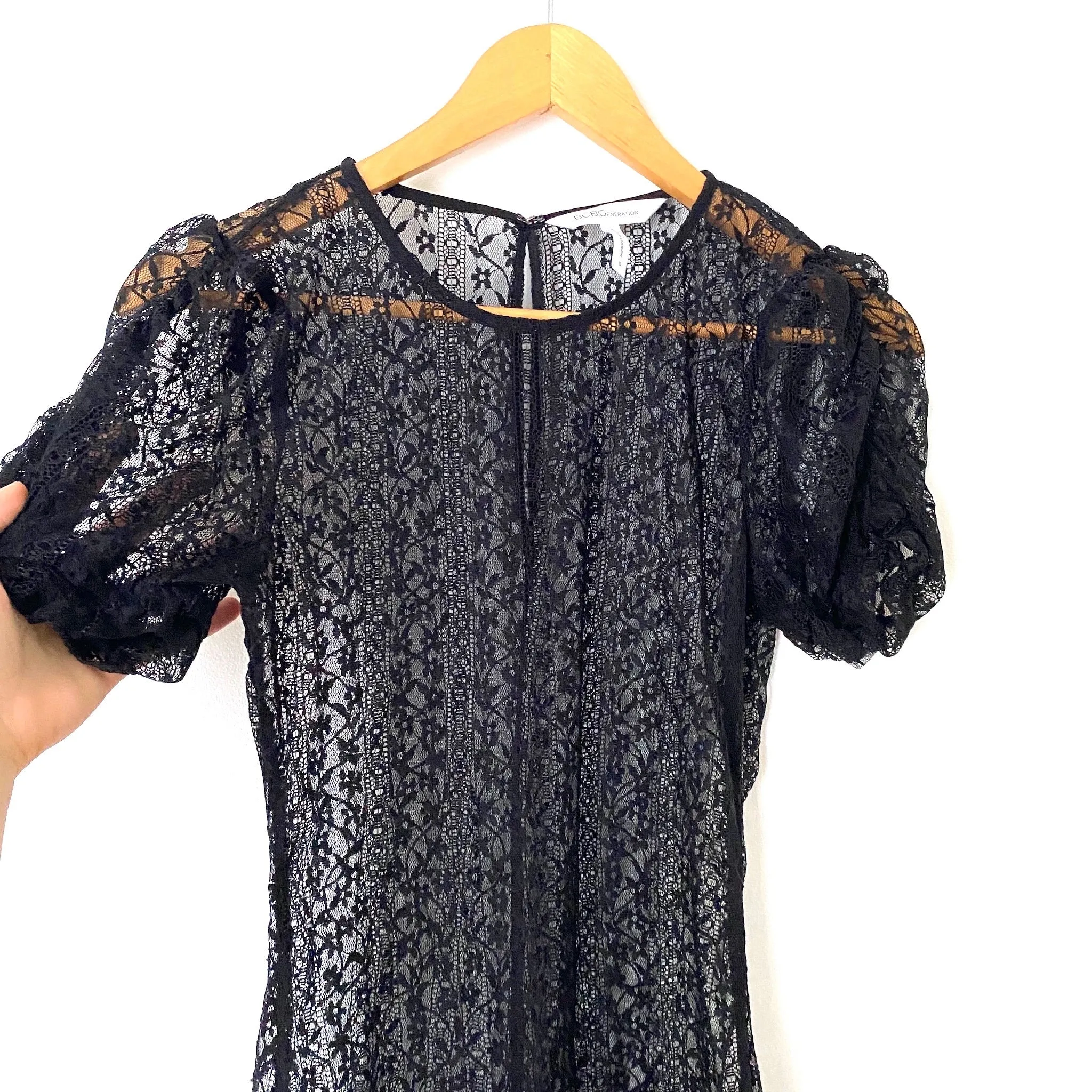 BCBG Black Sheer Lace Bodysuit- Size S