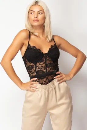 Black Lace Cupped Bodysuit