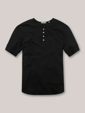 Black Pima Short Sleeve Curved Hem Henley