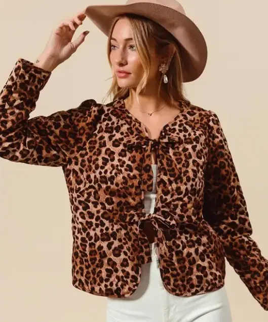 Bow Tie Front Jacket - Leopard - FINAL SALE