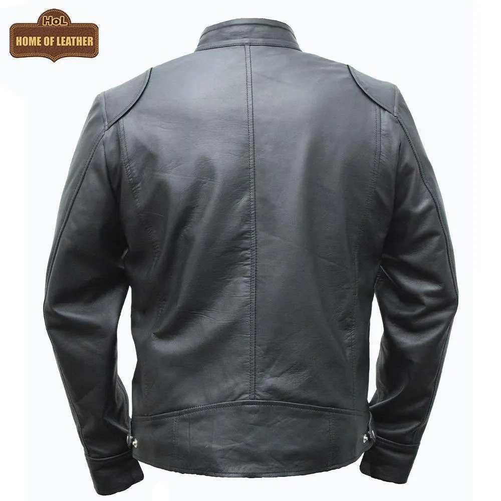 Cafe Racer Retro M042 Men's Black Real Leather Jacket 2020