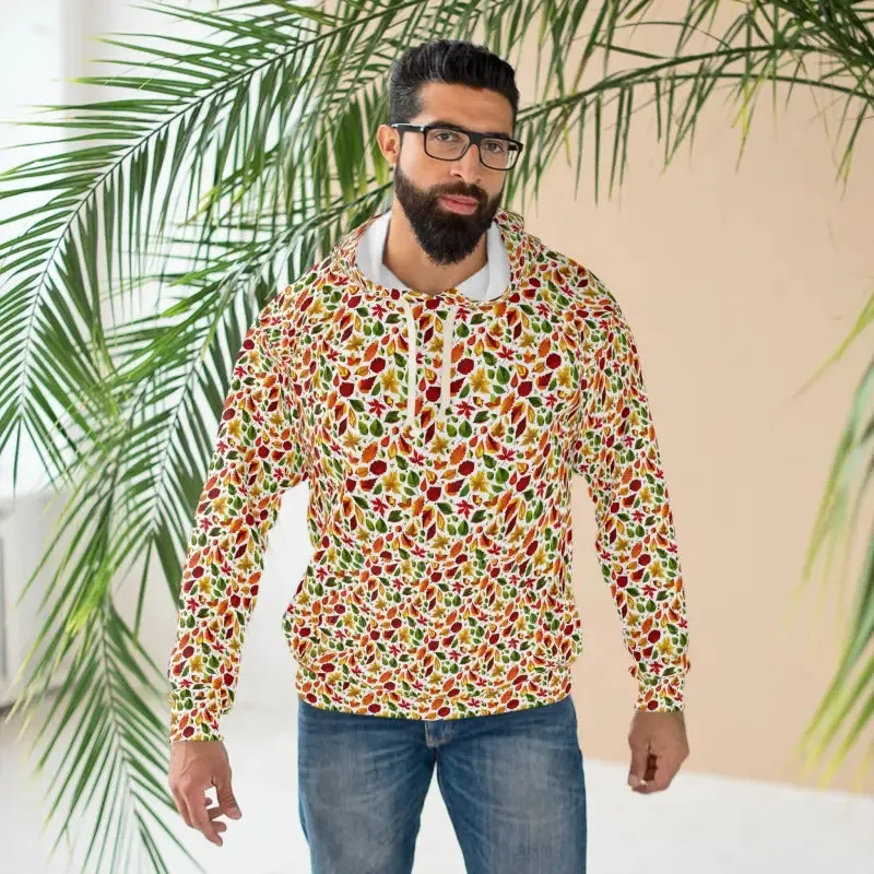 Chic Pullover Hoodie with Autumn Leaves Pattern