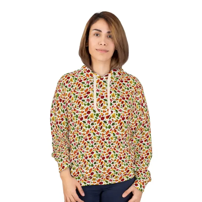 Chic Pullover Hoodie with Autumn Leaves Pattern