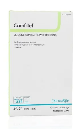 DermaRite 56470 ComfiTel Silicone Wound Contact Layer Dressing - 4 inch x 7 inch, Box of 10 dressings