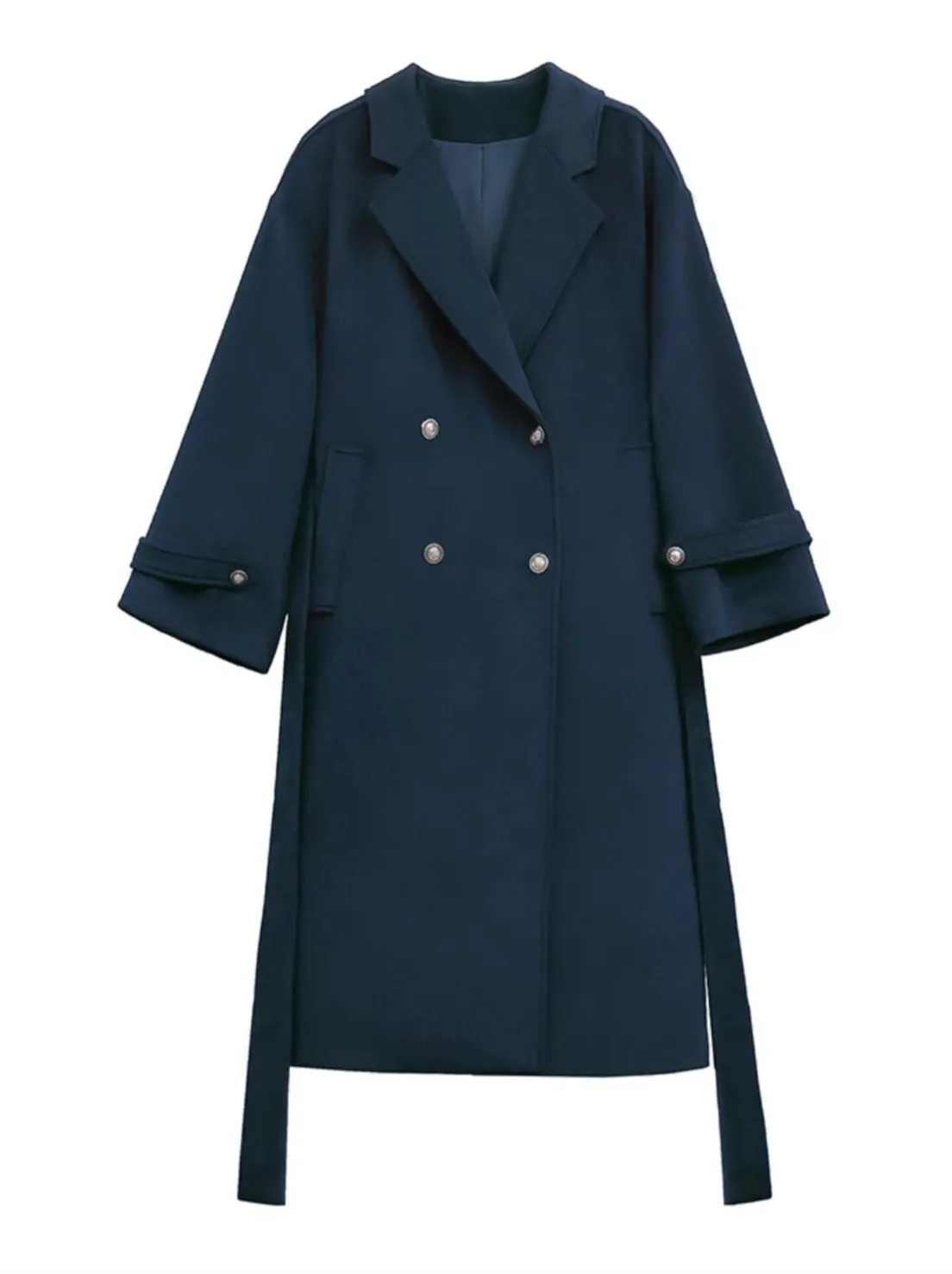 Double-Breasted College Elegant Wool Cocoon Coat Blue