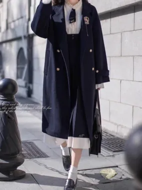 Double-Breasted College Elegant Wool Cocoon Coat Blue