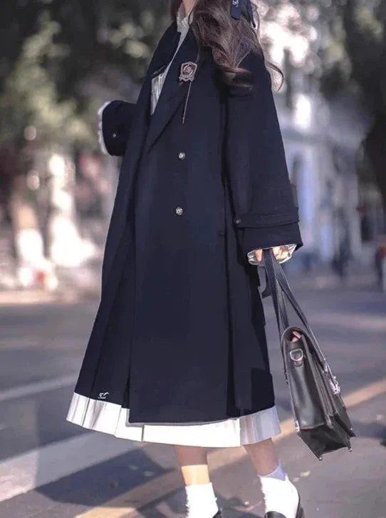 Double-Breasted College Elegant Wool Cocoon Coat Blue