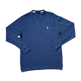 Early 00's U.S.POLO ASSN. Classic Embroidered Mini Logo Waffle Knit Henley Long Sleeve T-Shirt