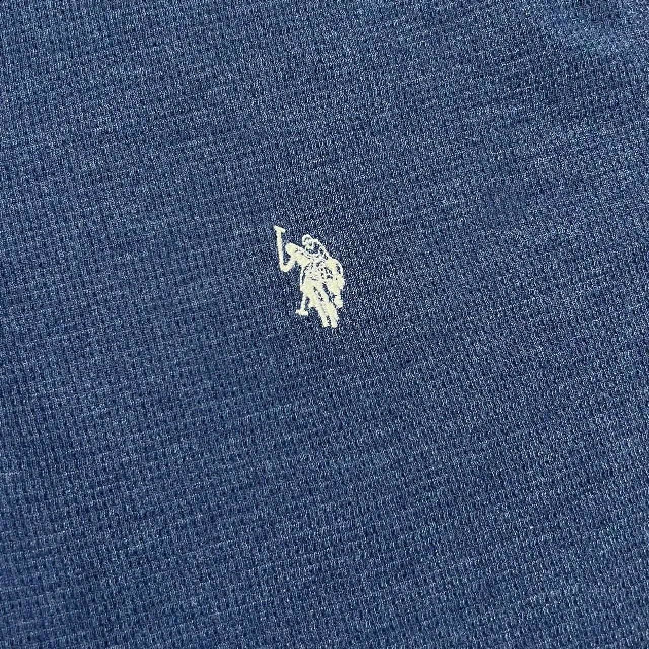 Early 00's U.S.POLO ASSN. Classic Embroidered Mini Logo Waffle Knit Henley Long Sleeve T-Shirt