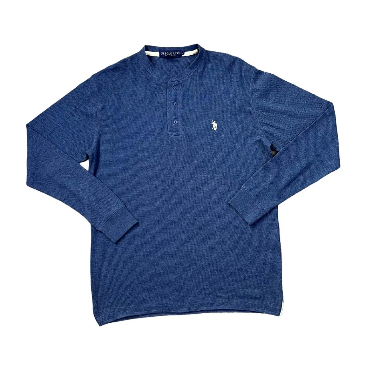 Early 00's U.S.POLO ASSN. Classic Embroidered Mini Logo Waffle Knit Henley Long Sleeve T-Shirt