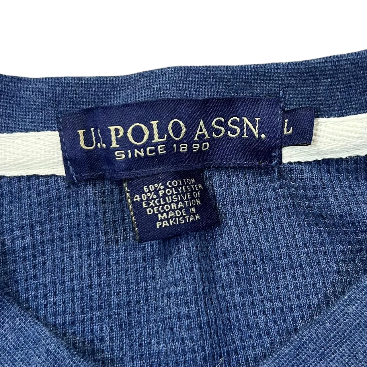 Early 00's U.S.POLO ASSN. Classic Embroidered Mini Logo Waffle Knit Henley Long Sleeve T-Shirt