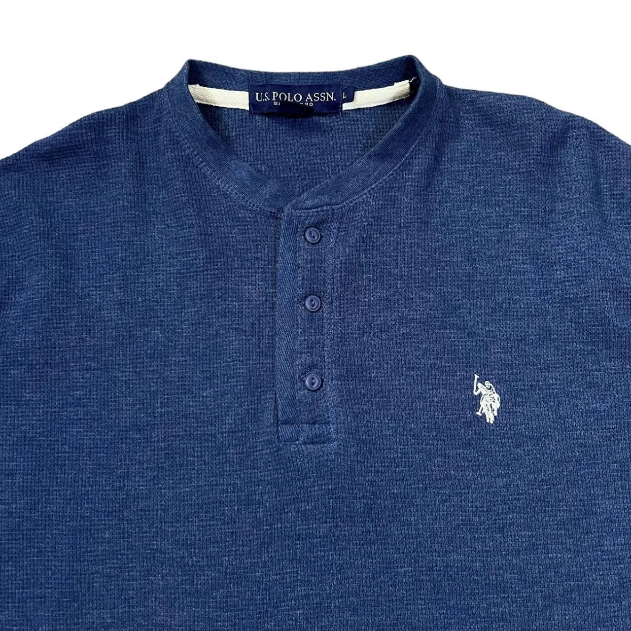 Early 00's U.S.POLO ASSN. Classic Embroidered Mini Logo Waffle Knit Henley Long Sleeve T-Shirt