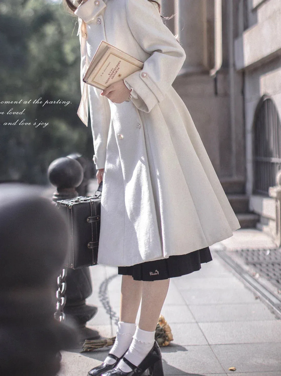 Elegant Stand Ribbon Double Retro Coat Wool Breasted Collar