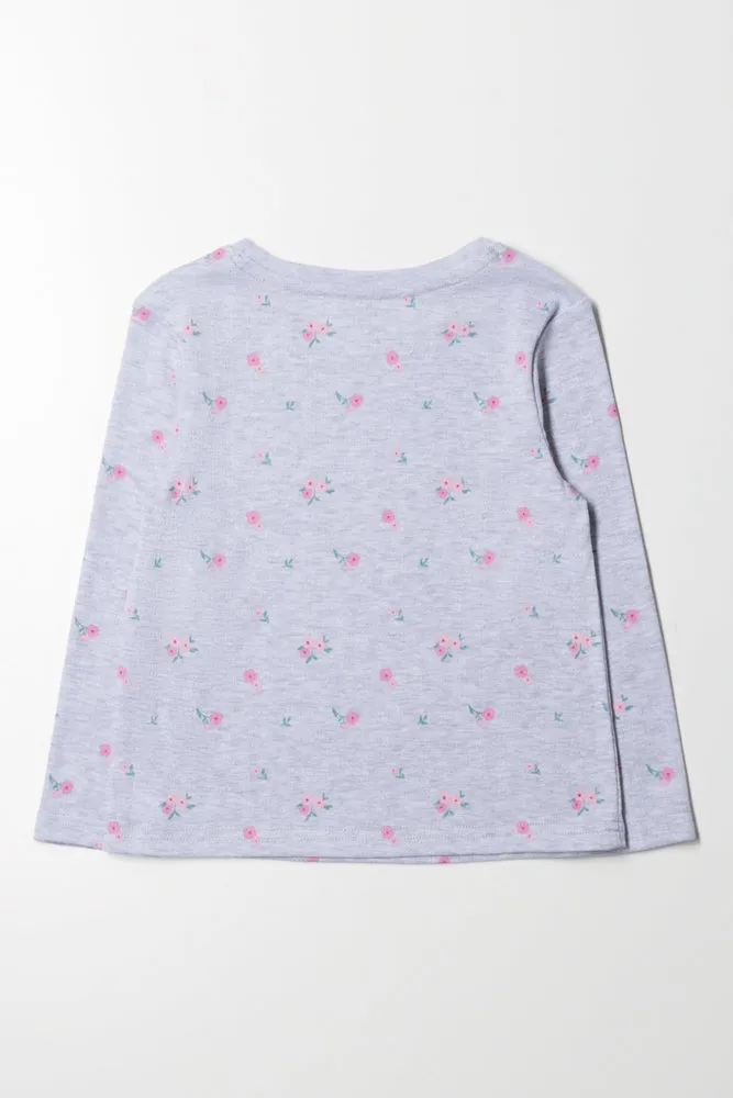 Floral Long Sleeve T-Shirt Grey