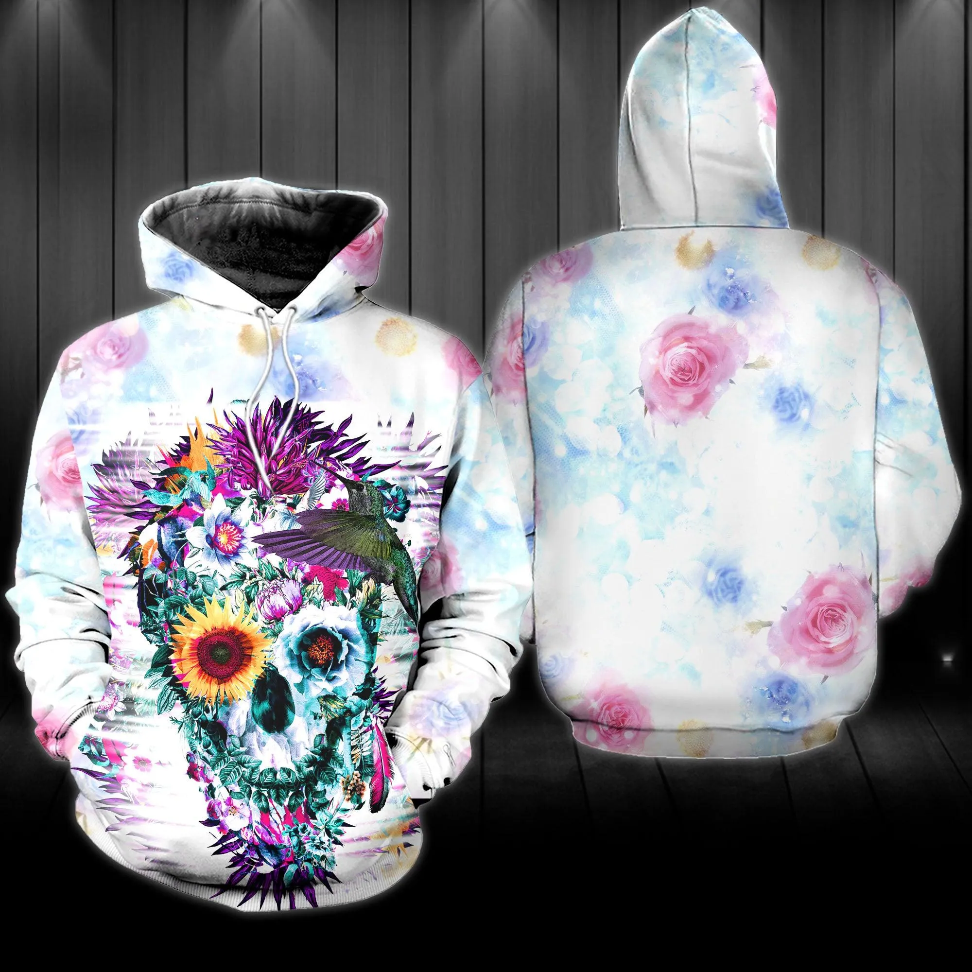 Flower Skull Gothic Colorful Artwork Combo Hoodie and Leggings