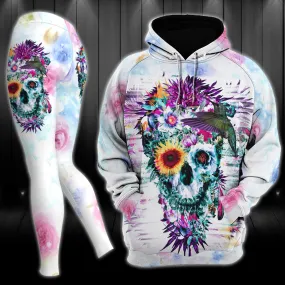 Flower Skull Gothic Colorful Artwork Combo Hoodie and Leggings