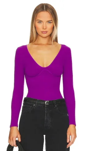Free People x Intimately FP Meg Seamless V-neck Bodysuit In Grape Juice in Purple