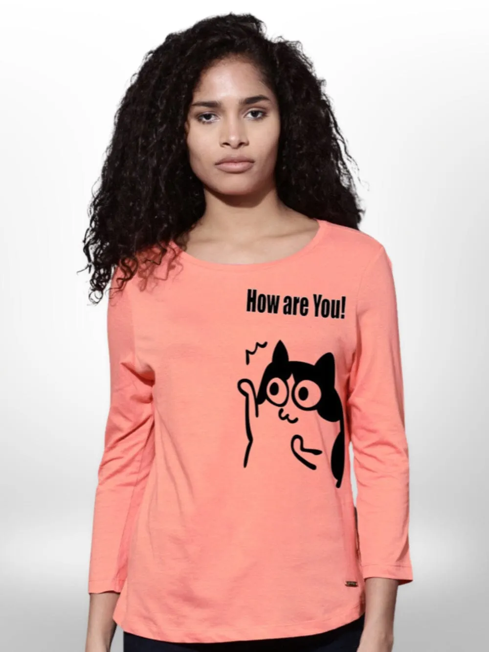 Girls T-Shirt Cat Printed 4 Quarter Sleeve