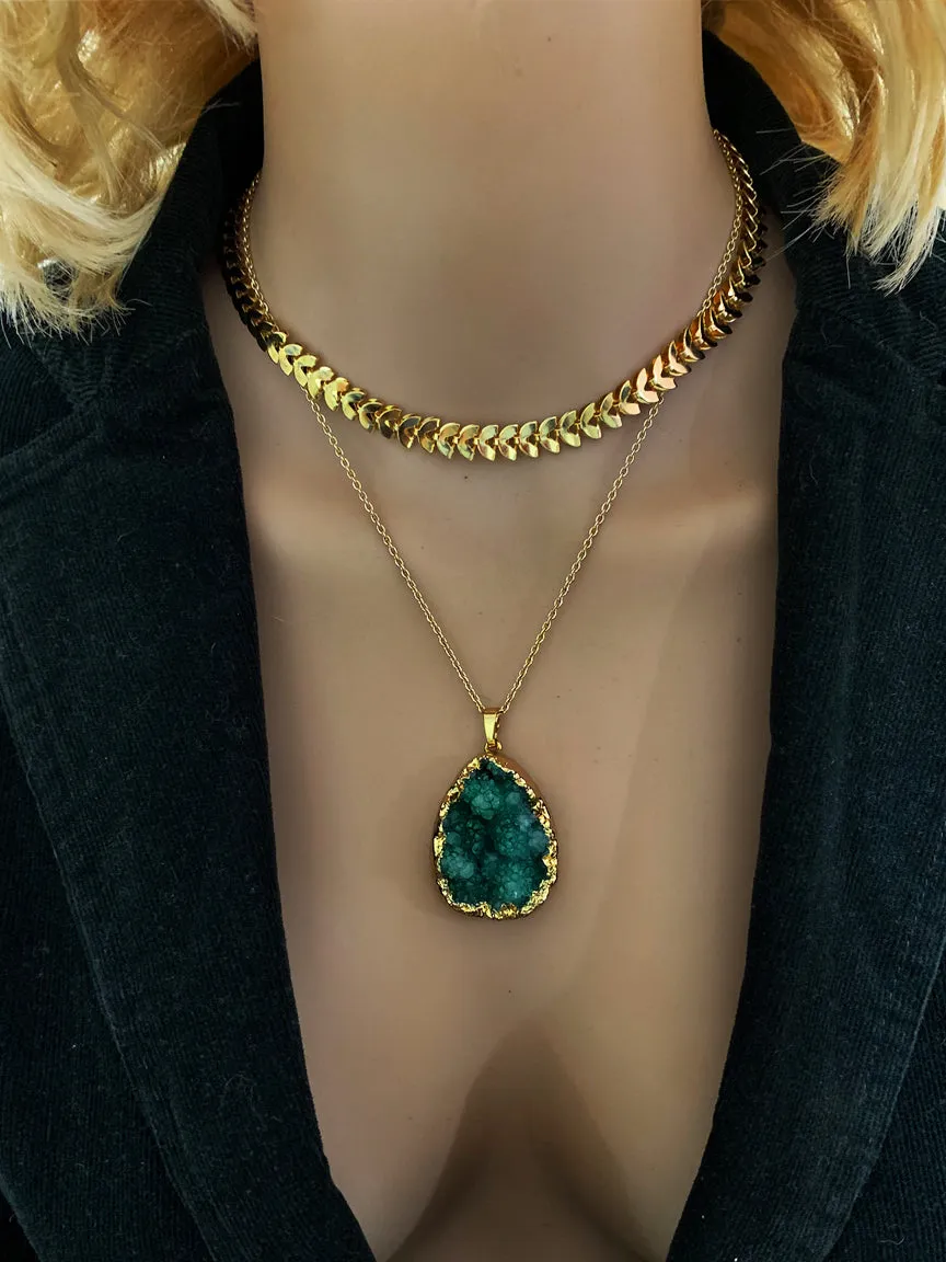 Gold Layer Necklace   Druzy Pendant