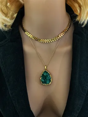 Gold Layer Necklace   Druzy Pendant