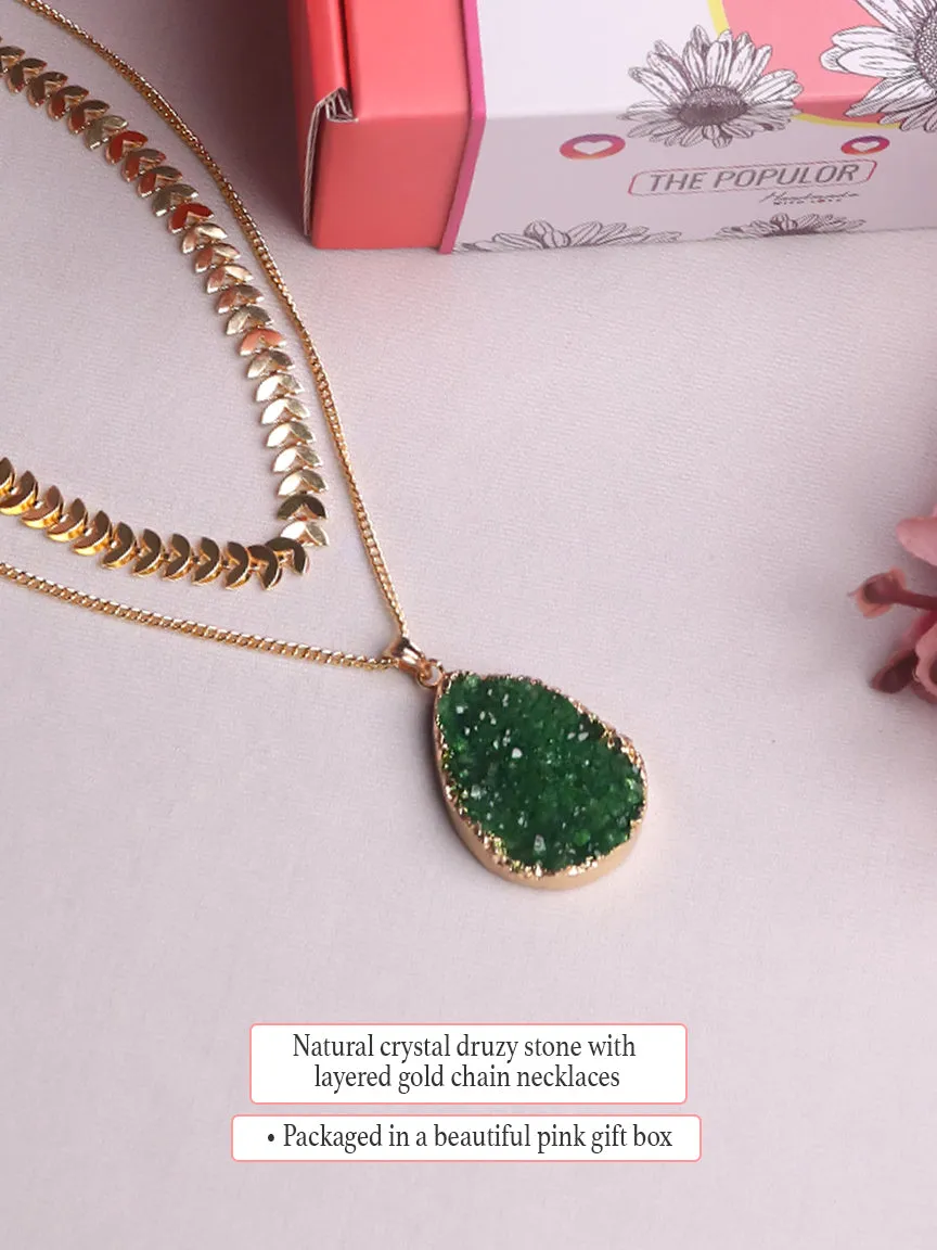 Gold Layer Necklace   Druzy Pendant