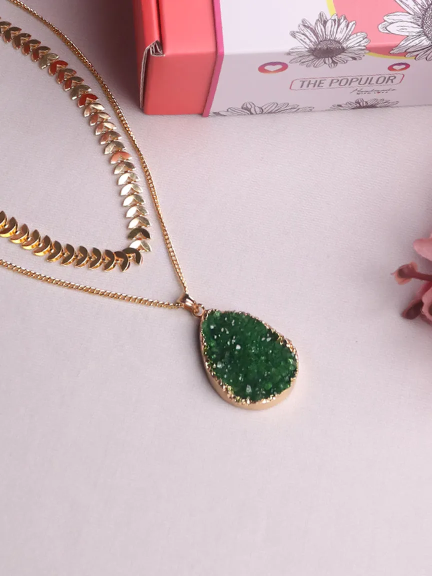 Gold Layer Necklace   Druzy Pendant