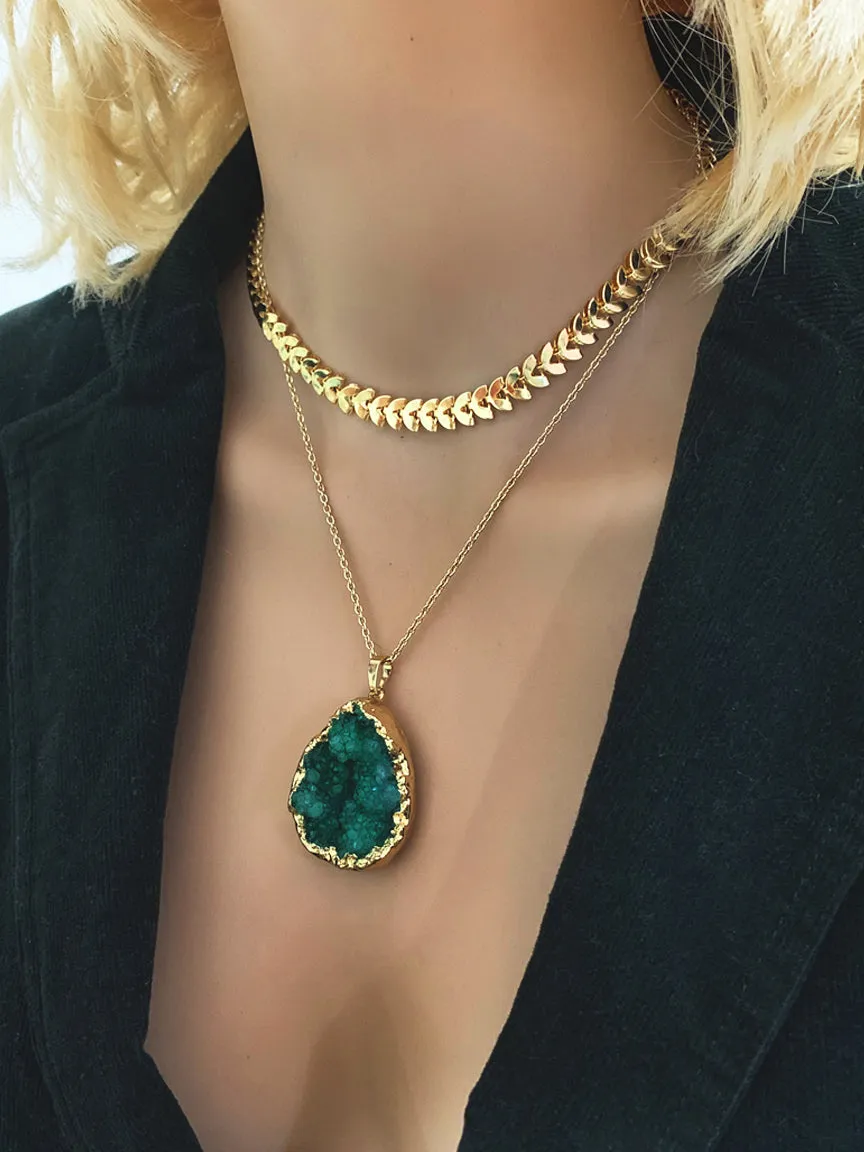 Gold Layer Necklace   Druzy Pendant