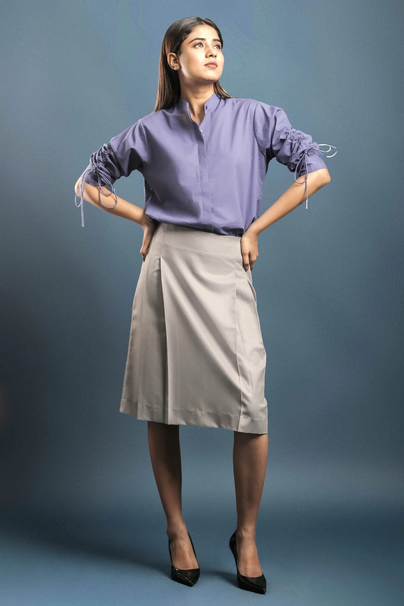 Grey Front Pleated Skirt