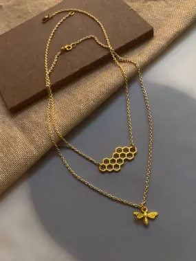 Honeycomb   Bee Necklace Set