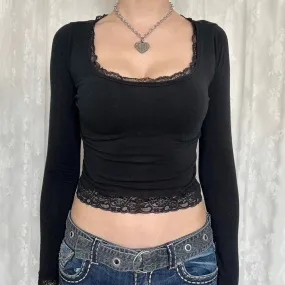 Lace Trim Basic Long Sleeve Top