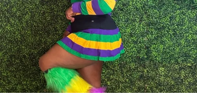 MARDI GRAS STRIPED PLEATED SKIRT (Black)