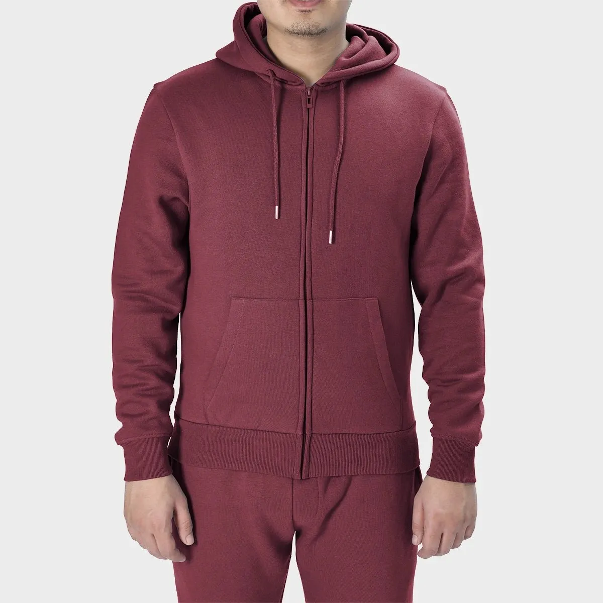 Mens Burgundy Zip Hoodie