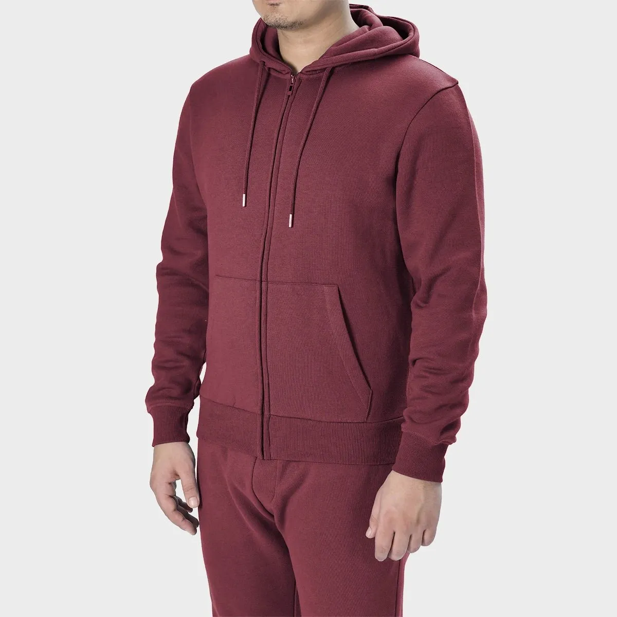 Mens Burgundy Zip Hoodie