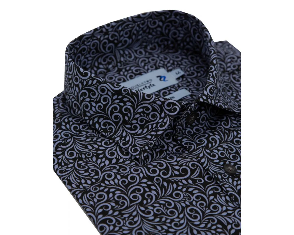 Mens Slim Fit Black & Grey Swirl Long Sleeve Casual Shirt